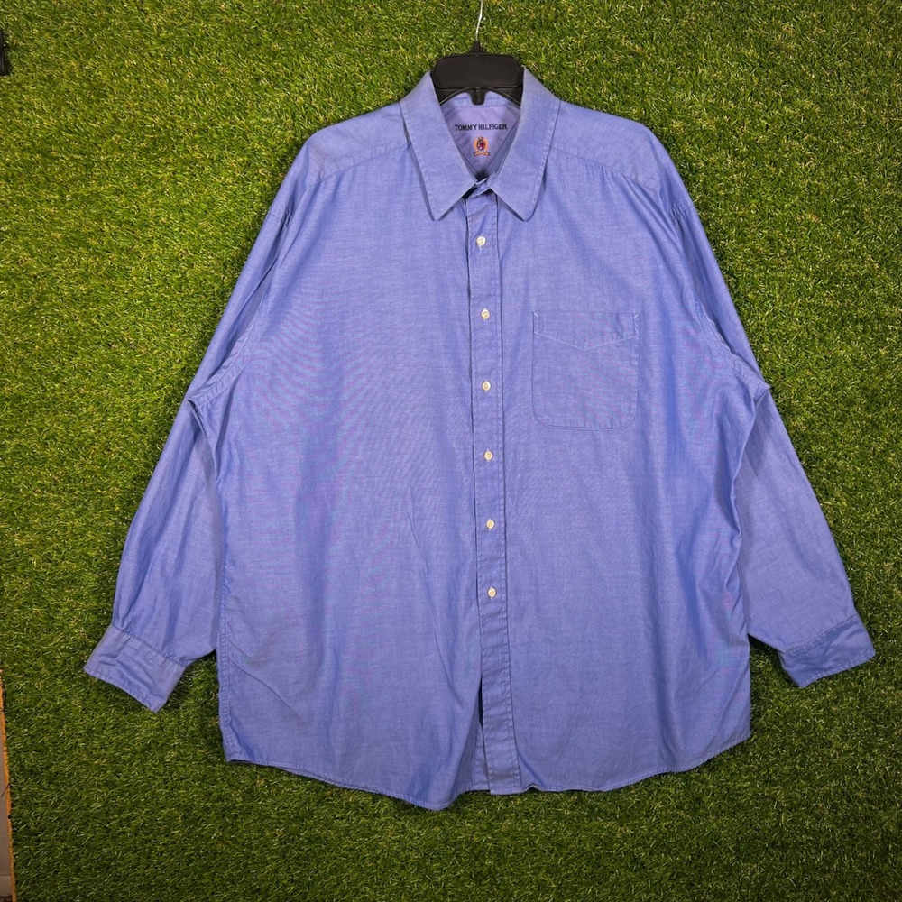 Tommy Hilfiger Mens XL Blue Oxford Button Down Shirt Crest Logo 90s‎  Vintage